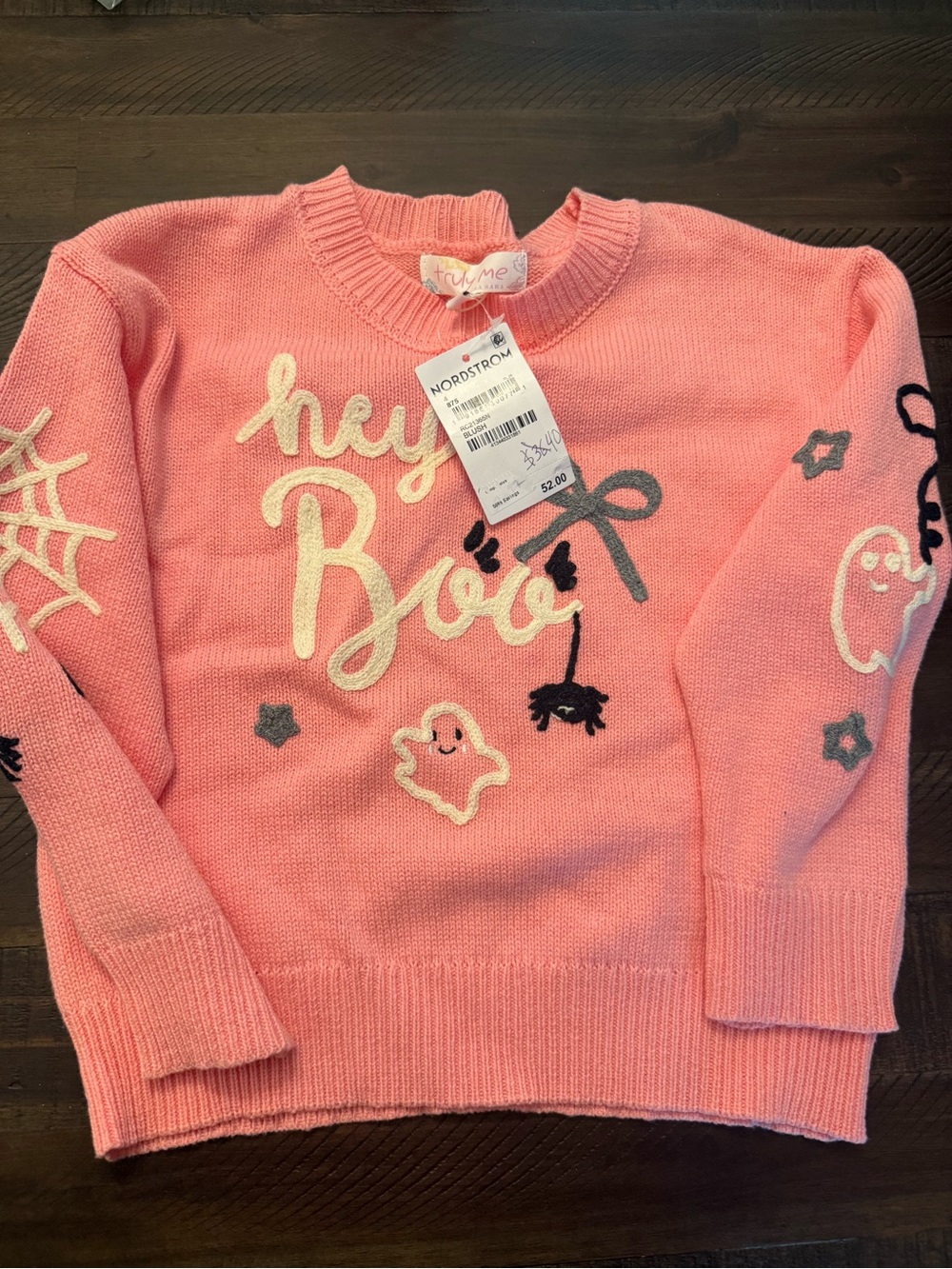 Truly Me Pink Halloween 'Hey Boo' Embroidered Crewneck Sweater